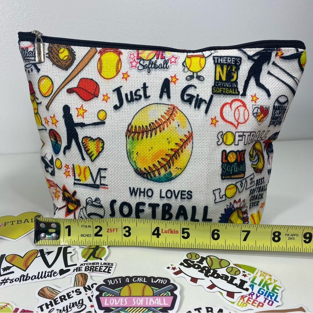 Girl Loves Softball Swag Lot 20oz Tumbler Cosmetic Pouch 40-Piece Sticker Set - Picture 7 of 10
